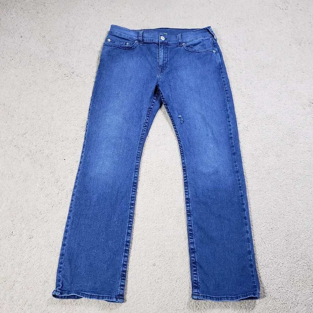 True Religion Jeans Mens 34 (35x32) Blue Ricky Relaxed Straight Med‎ Wash Denim